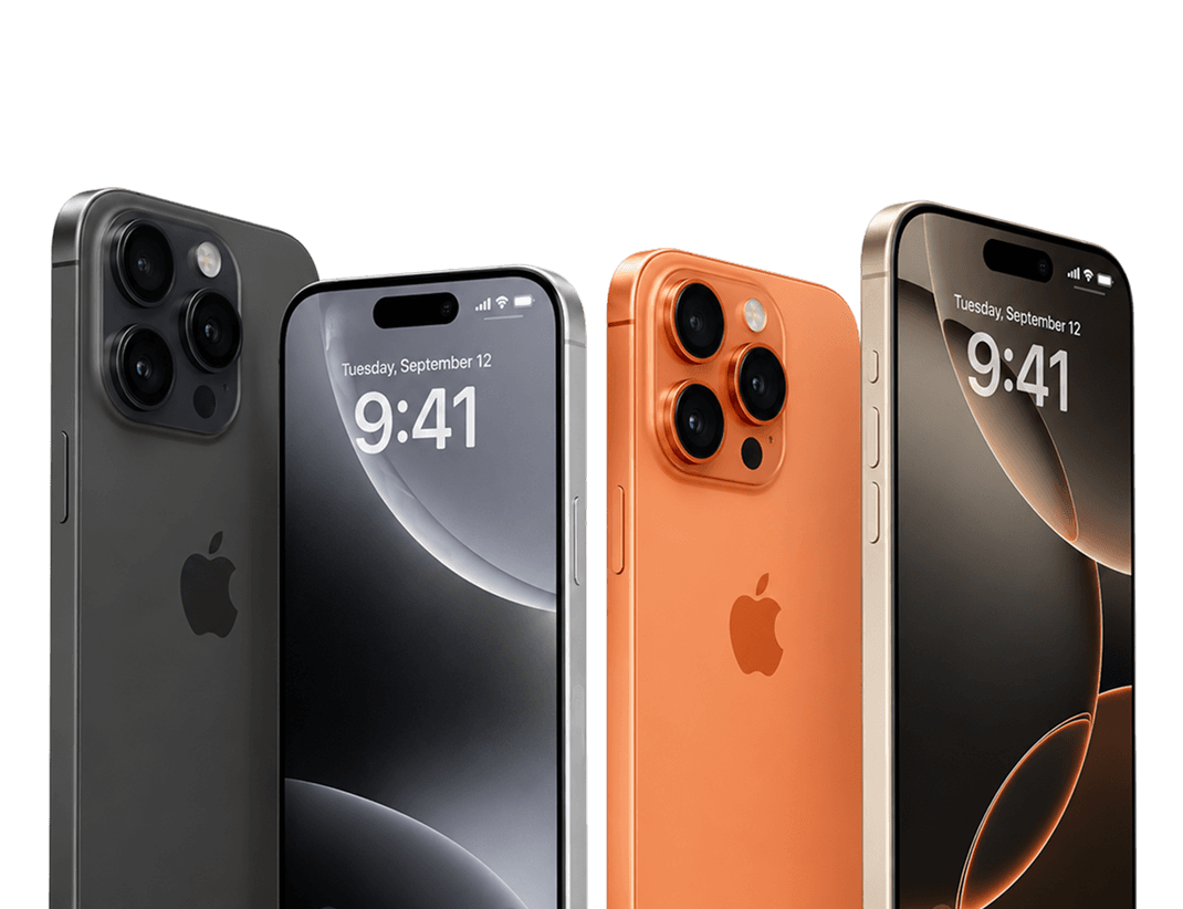 Four iPhones in different finishes
