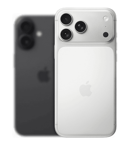 A white iPhone in front of a black one